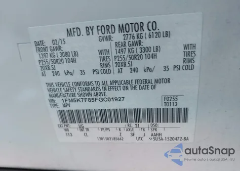 2015 Ford Explorer Limited из США, поврежденный, VIN 1FM5K7F85FGC01927